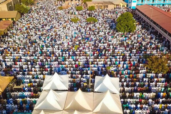 Ghana religion: thousands of Muslims at Eid al-Fitr prayers in Tamale, Northern Region