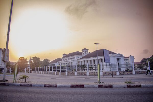 The Supreme Court of Ghana building in Accra at sunset