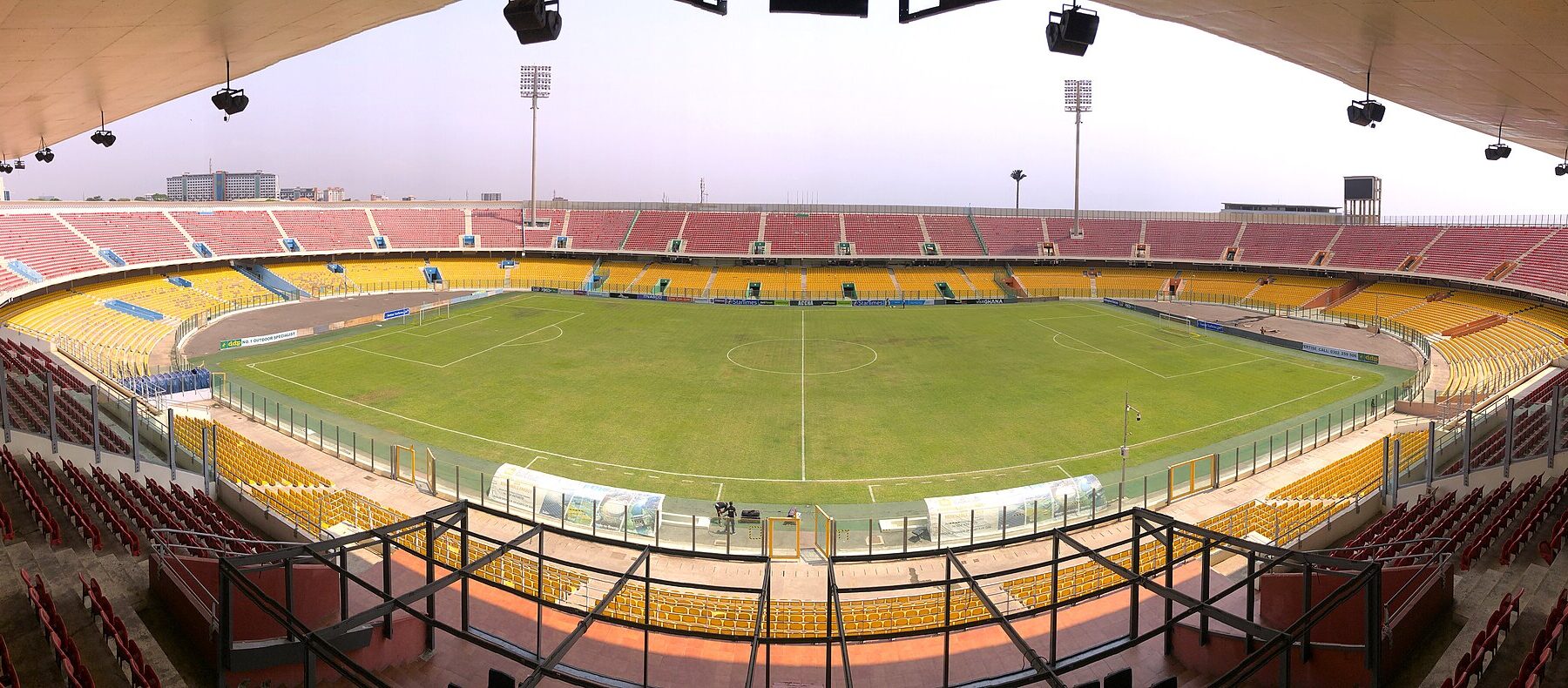 Panorama of the Accra Sports Stadium pitch and stands in Ghana