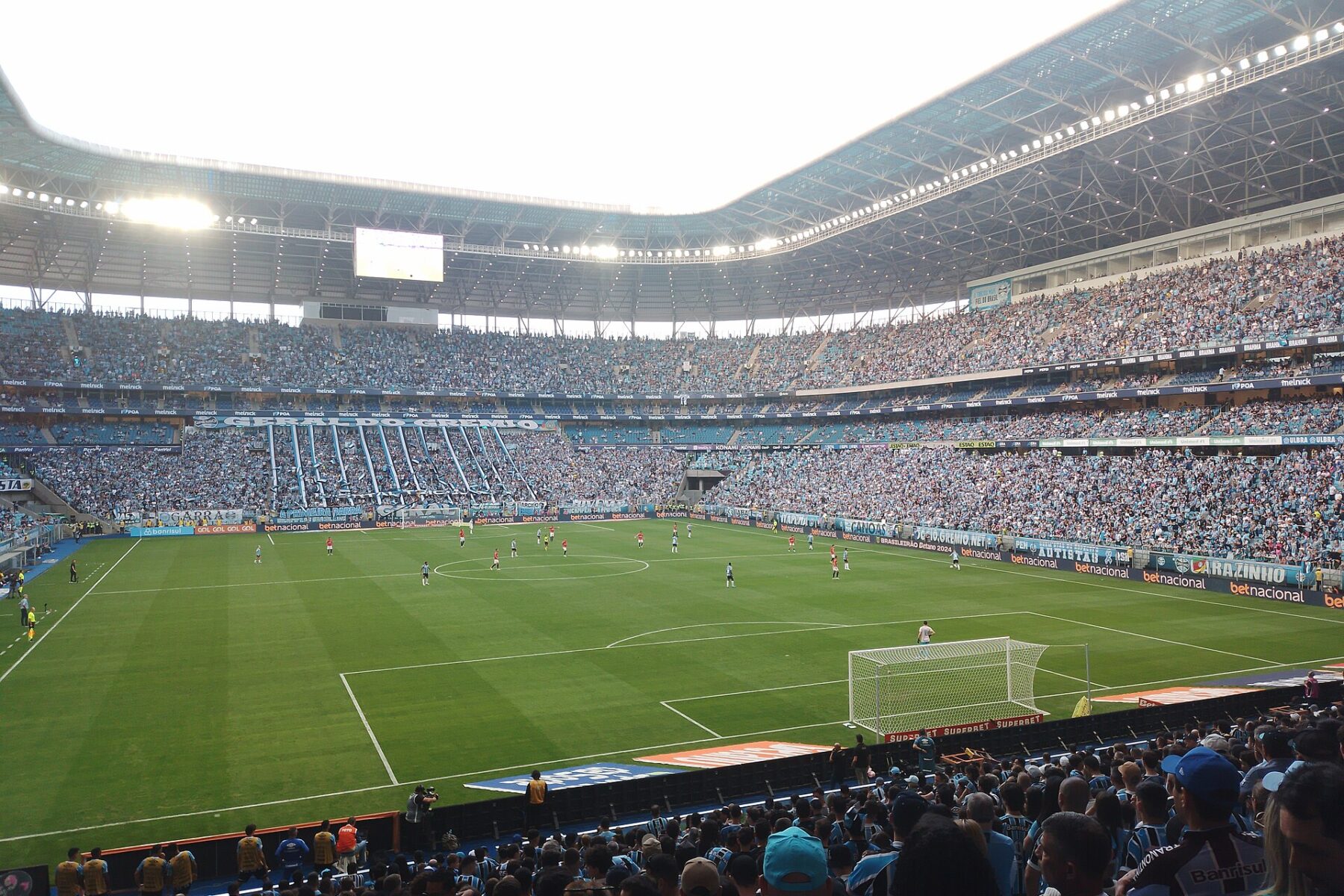 Packed stands and pitch at the Arena do Gremio in Porto Alegre during a Gremio home match