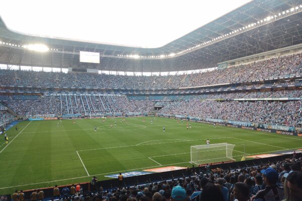 Packed stands and pitch at the Arena do Gremio in Porto Alegre during a Gremio home match
