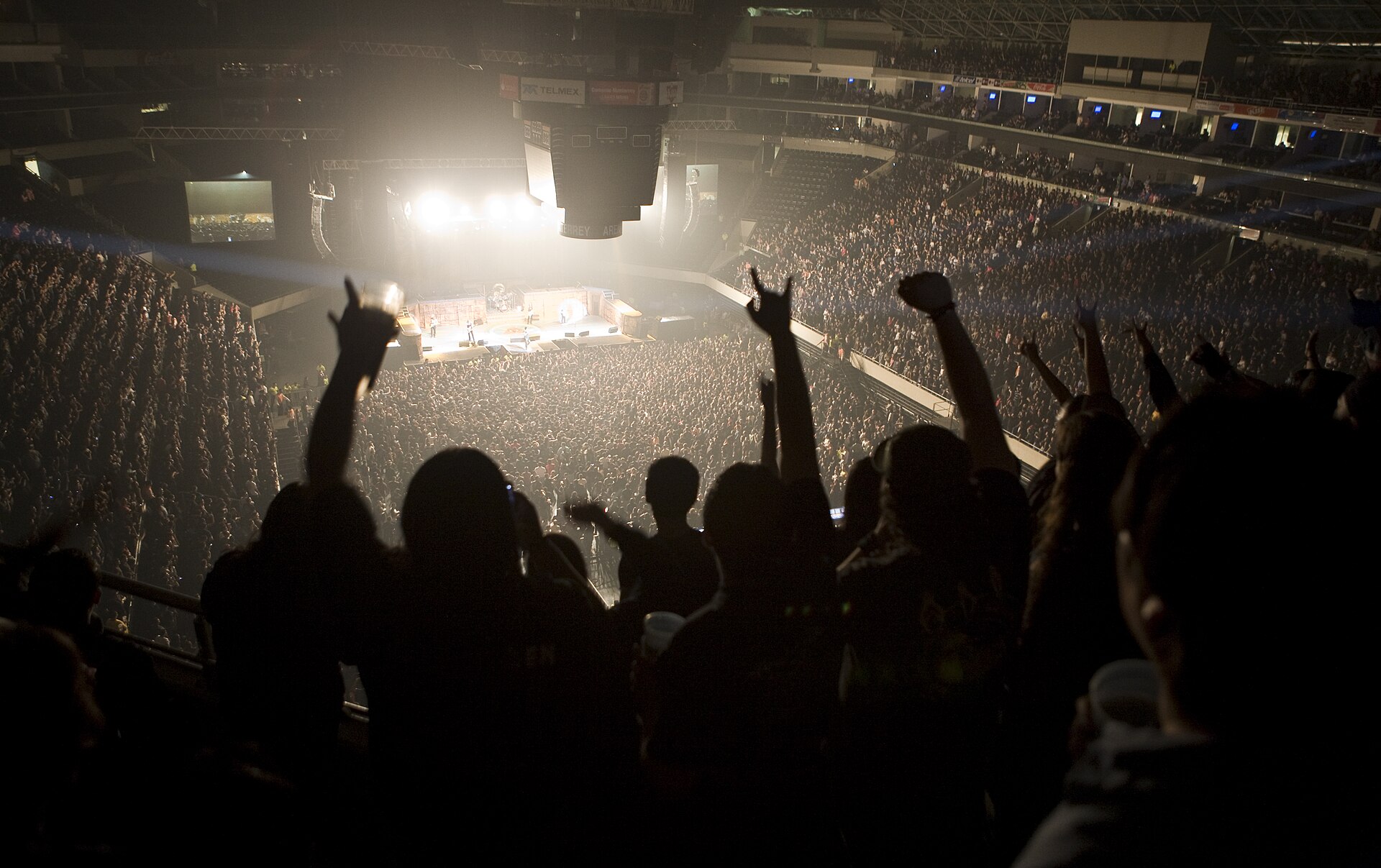 Concert crowd seen from the upper tier inside Arena Monterrey