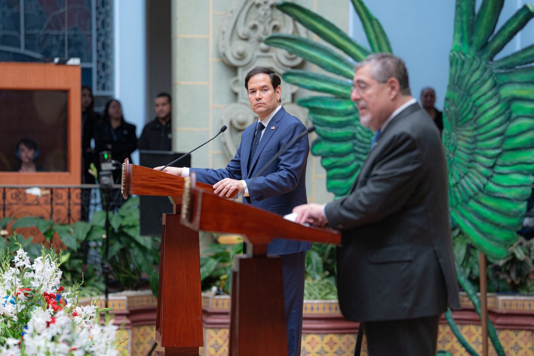 Guatemala geopolitics: Secretary of State Marco Rubio and President Bernardo Arévalo at a press availability in Guatemala City, 5 February 2025