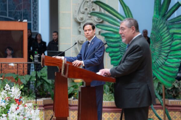 Guatemala geopolitics: Secretary of State Marco Rubio and President Bernardo Arévalo at a press availability in Guatemala City, 5 February 2025
