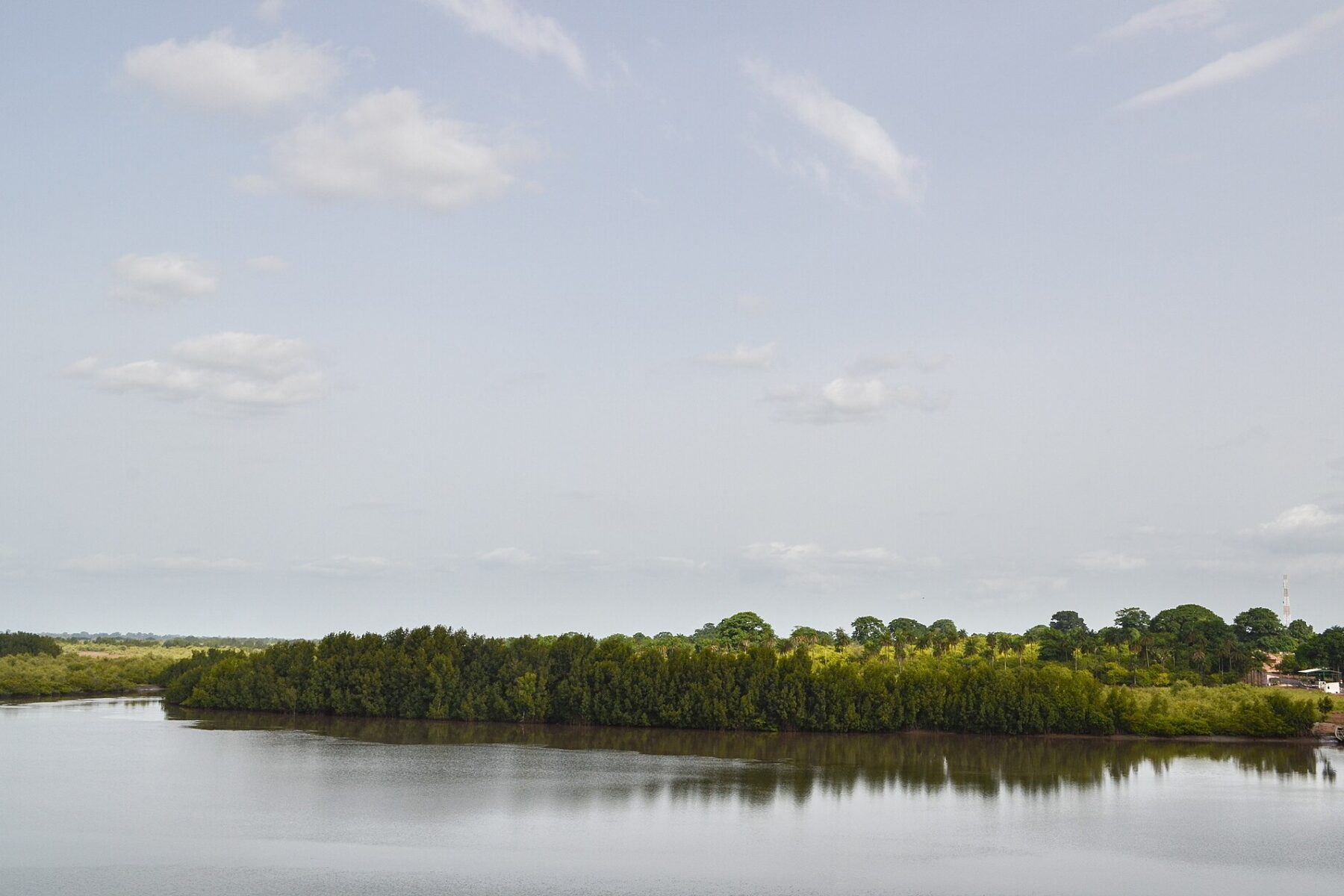 The Farim-Cacheu river lined with mangroves at São Vicente, Guinea-Bissau