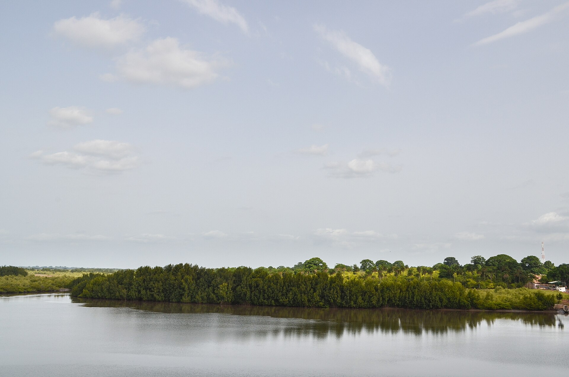 The Farim-Cacheu river lined with mangroves at São Vicente, Guinea-Bissau