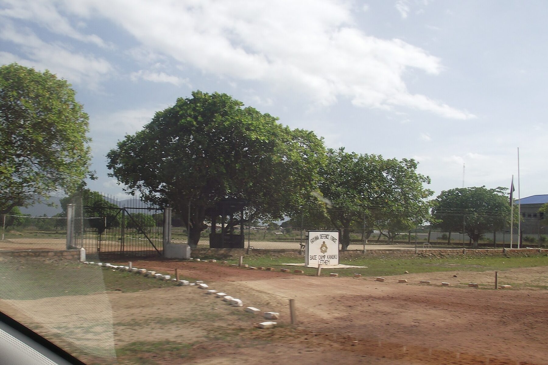 Gate and sign of the Guyana Defence Force Base Camp Kanuku in Lethem, on the border with Brazil
