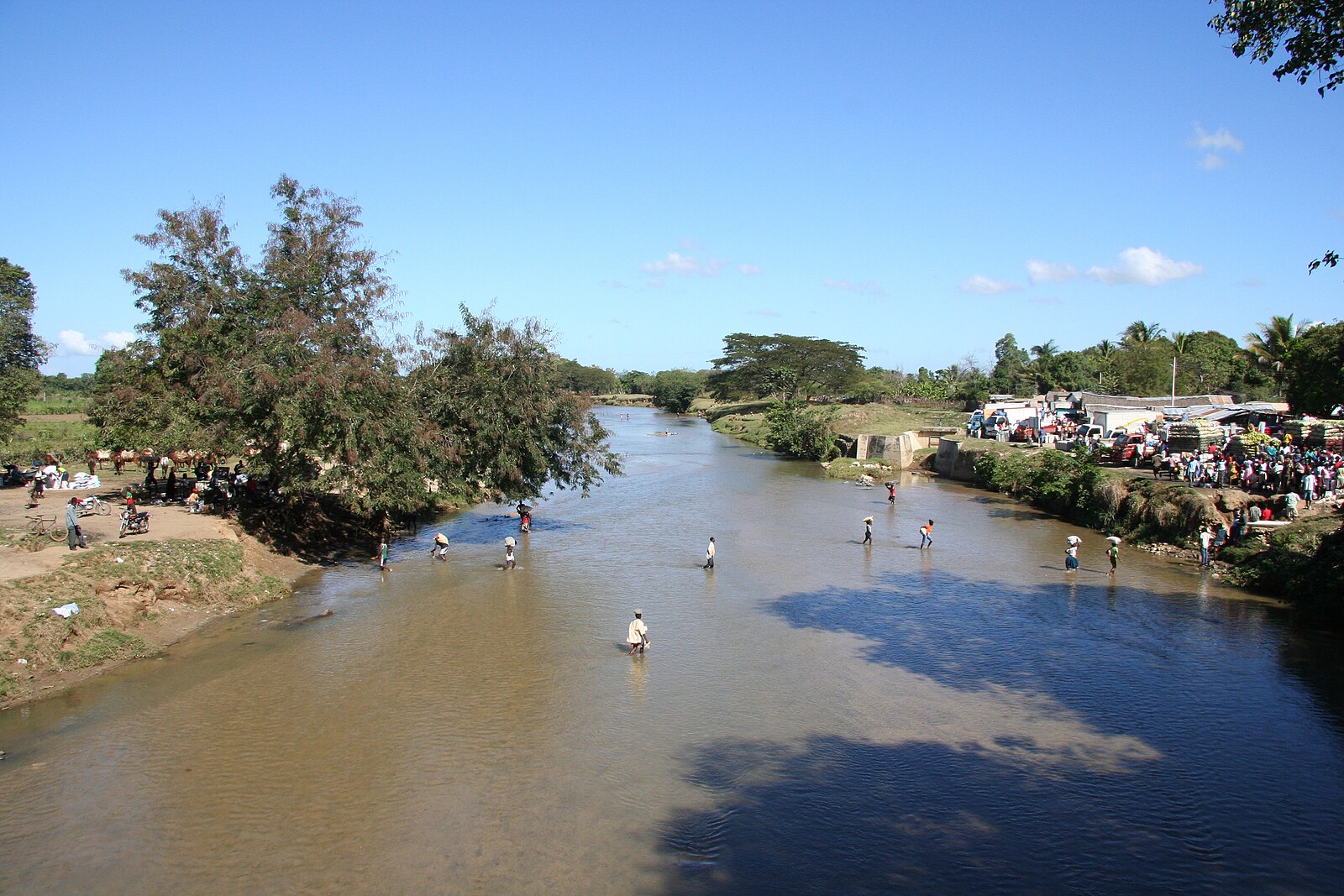 Haiti continent neighbours: a river crossing on the border between Haiti and the Dominican Republic