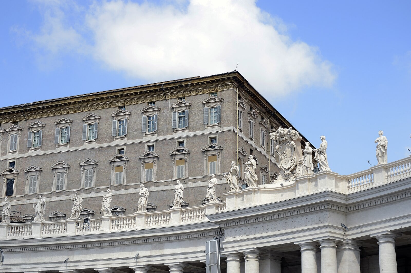 The Apostolic Palace at the Vatican seen above the colonnade of St Peter’s Square