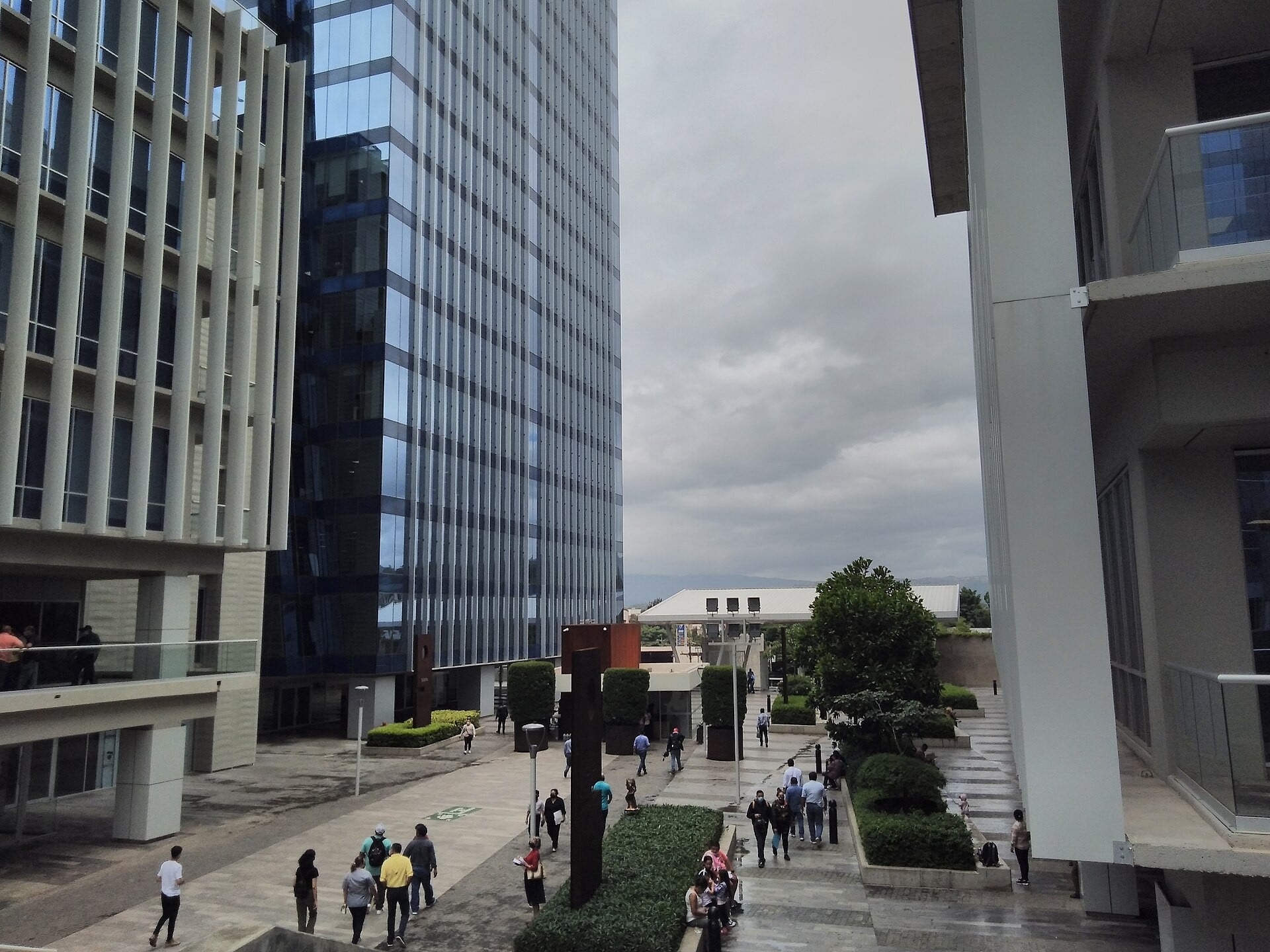 Office buildings and a pedestrian plaza at the Centro Cívico in Tegucigalpa, Honduras