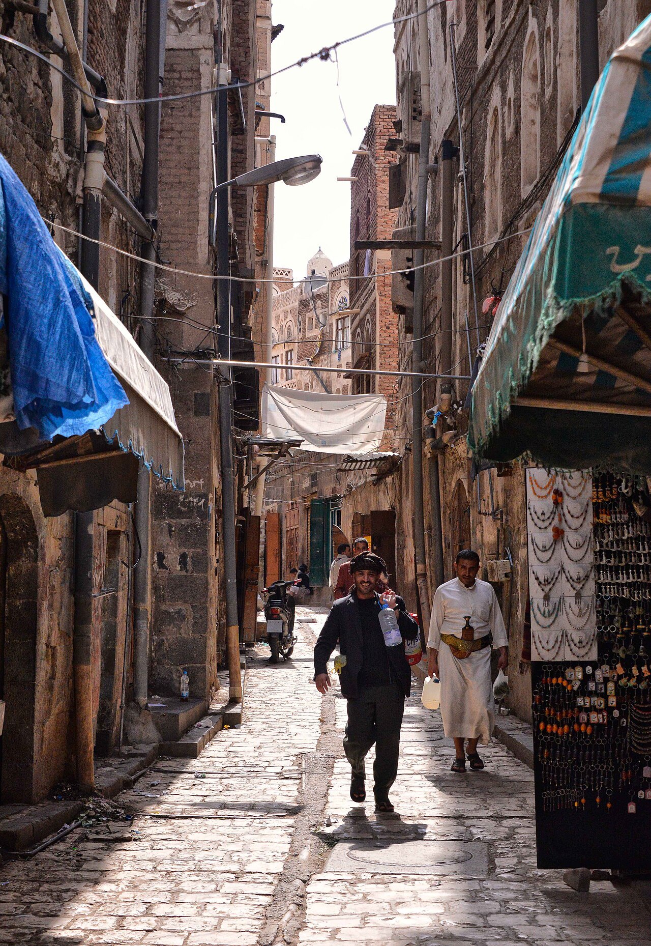 A narrow street in the Old City of Sanaa, Yemen, the capital held by the Houthis since 2014