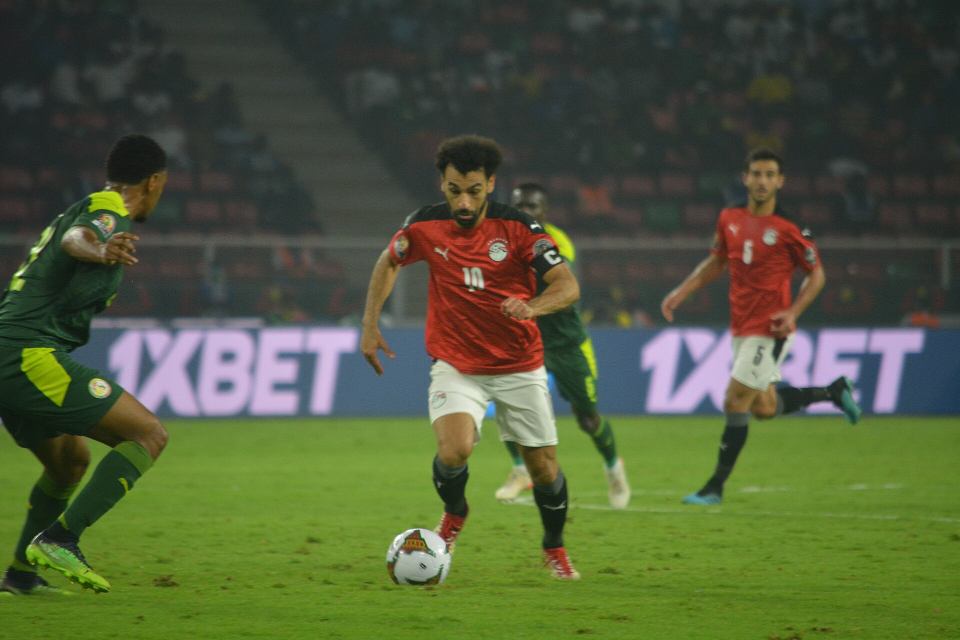 Egypt's Mohamed Salah dribbles against Senegal in the 2021 Africa Cup of Nations final