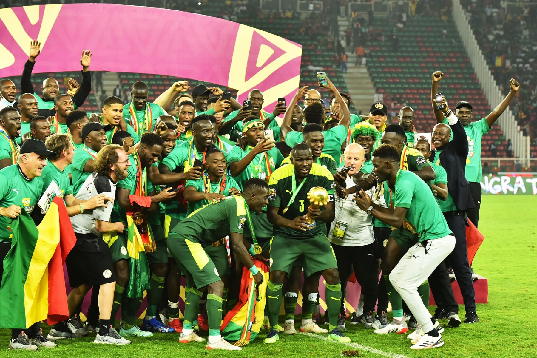 Idrissa Gueye explained: Senegal players celebrate the 2021 Africa Cup of Nations title in Yaoundé