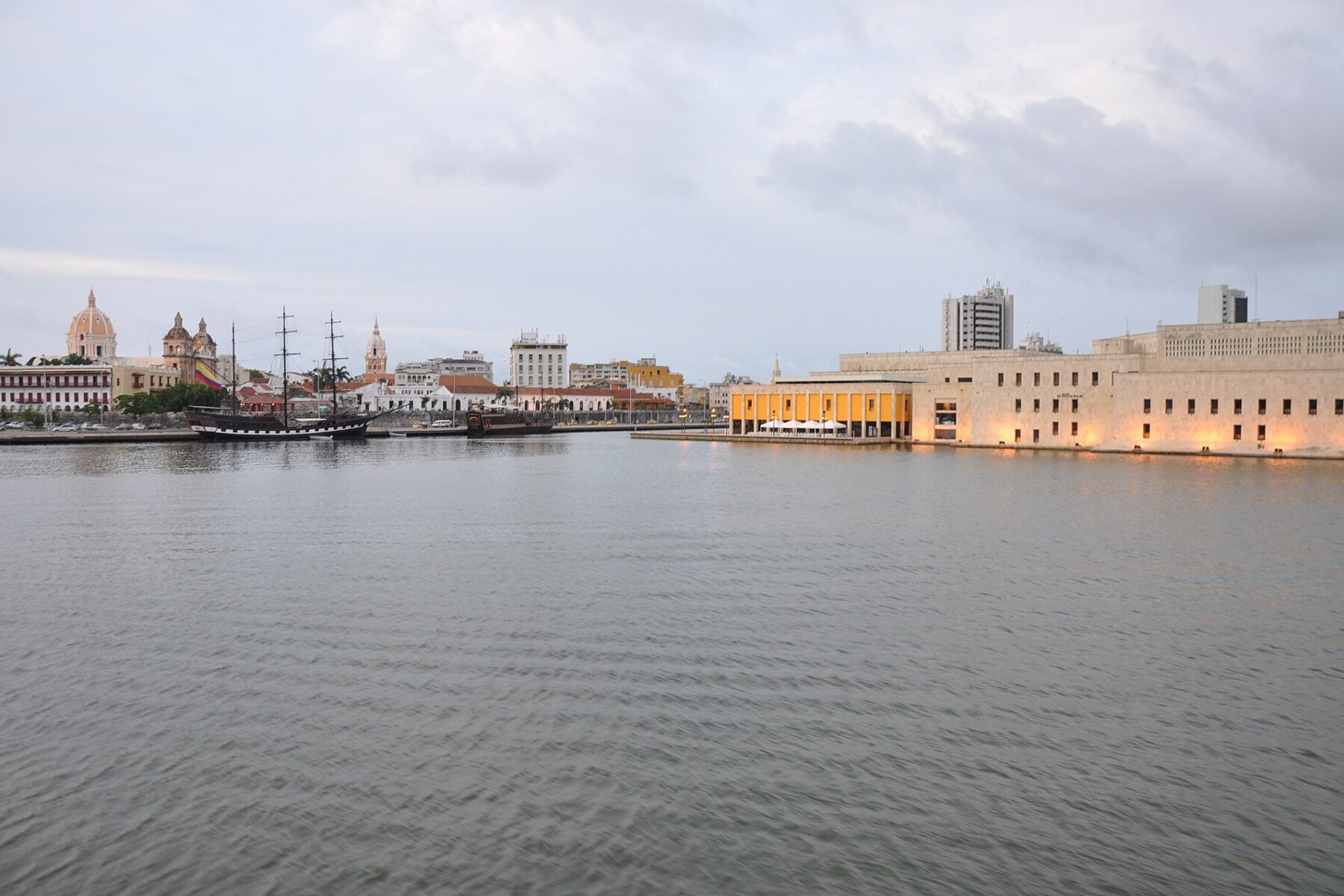 View across the Bay of Las Animas to the walled city of Cartagena and the Centro de Convenciones, the swim course area of the IRONMAN 70.3