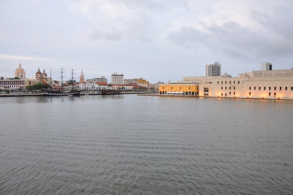View across the Bay of Las Animas to the walled city of Cartagena and the Centro de Convenciones, the swim course area of the IRONMAN 70.3