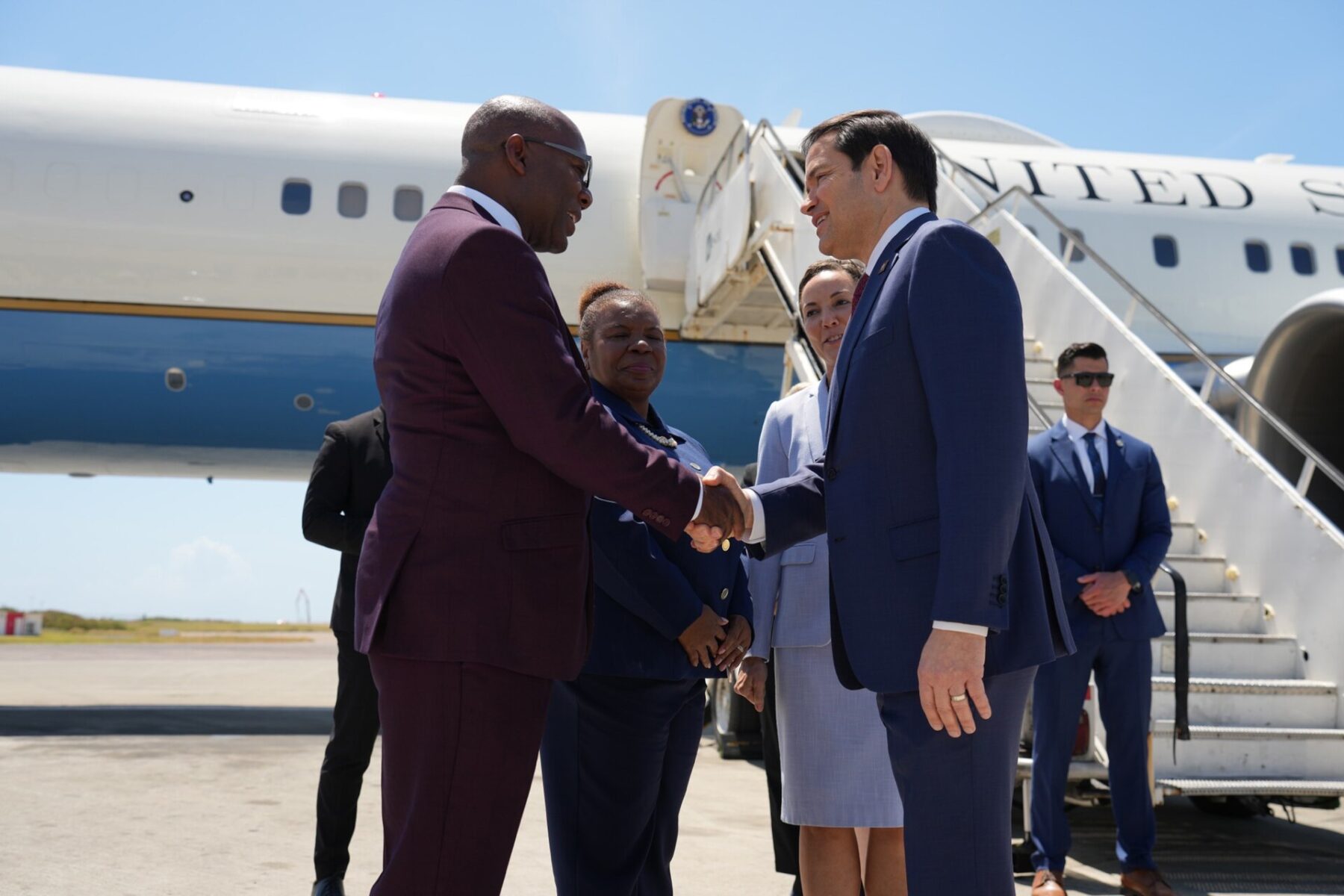 Jamaica and the United States: US Secretary of State Marco Rubio is greeted on arrival at Kingston airport
