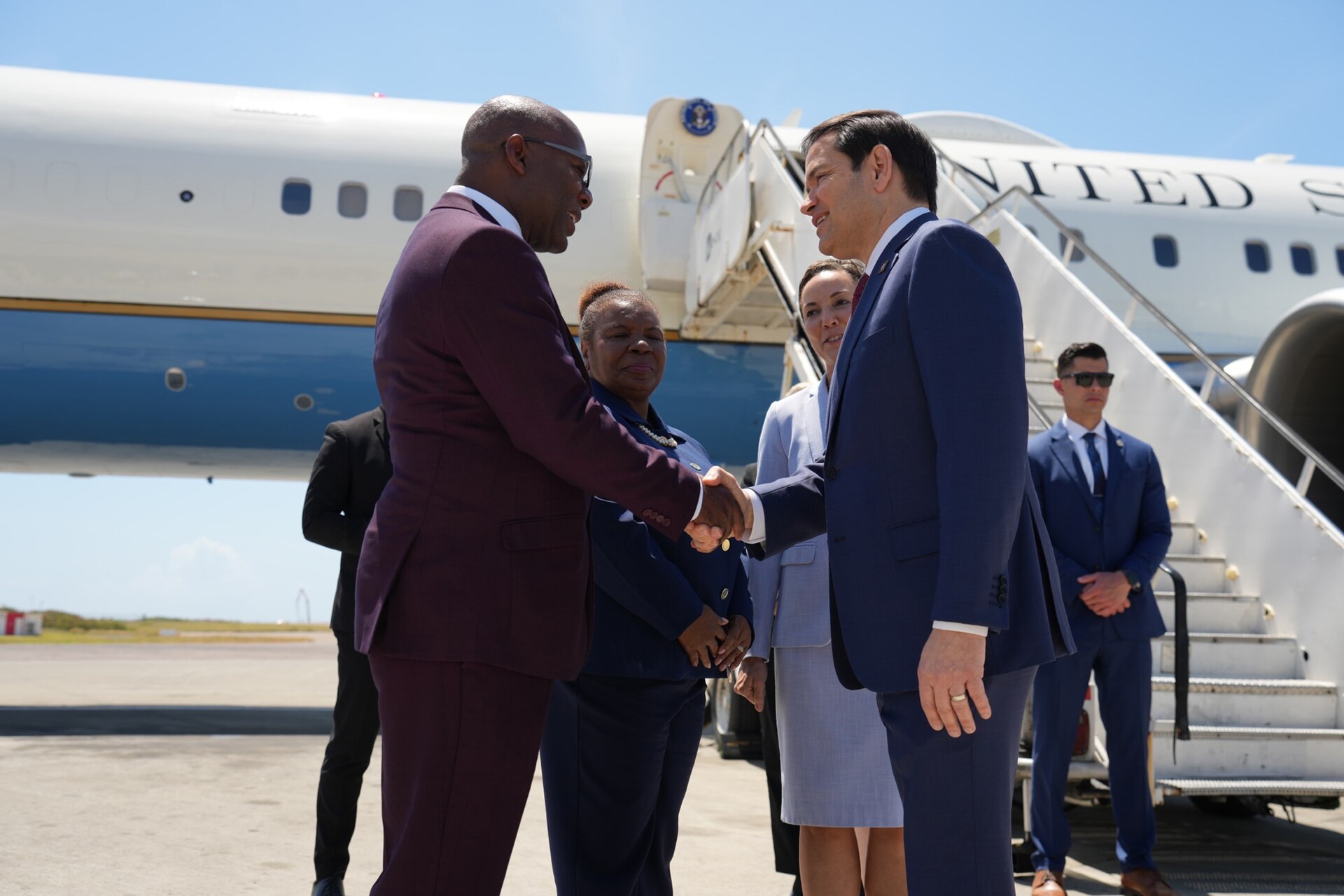 Jamaica and the United States: US Secretary of State Marco Rubio is greeted on arrival at Kingston airport