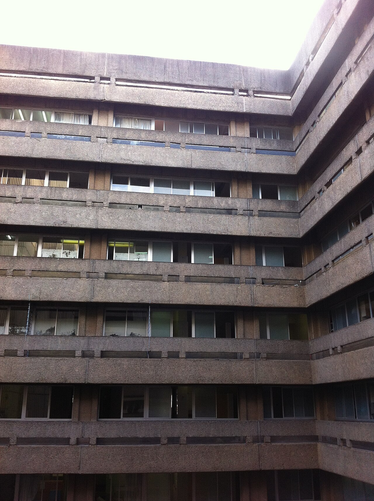 Concrete wings of Kenyatta National Hospital in Nairobi, with rows of windows around an inner courtyard.