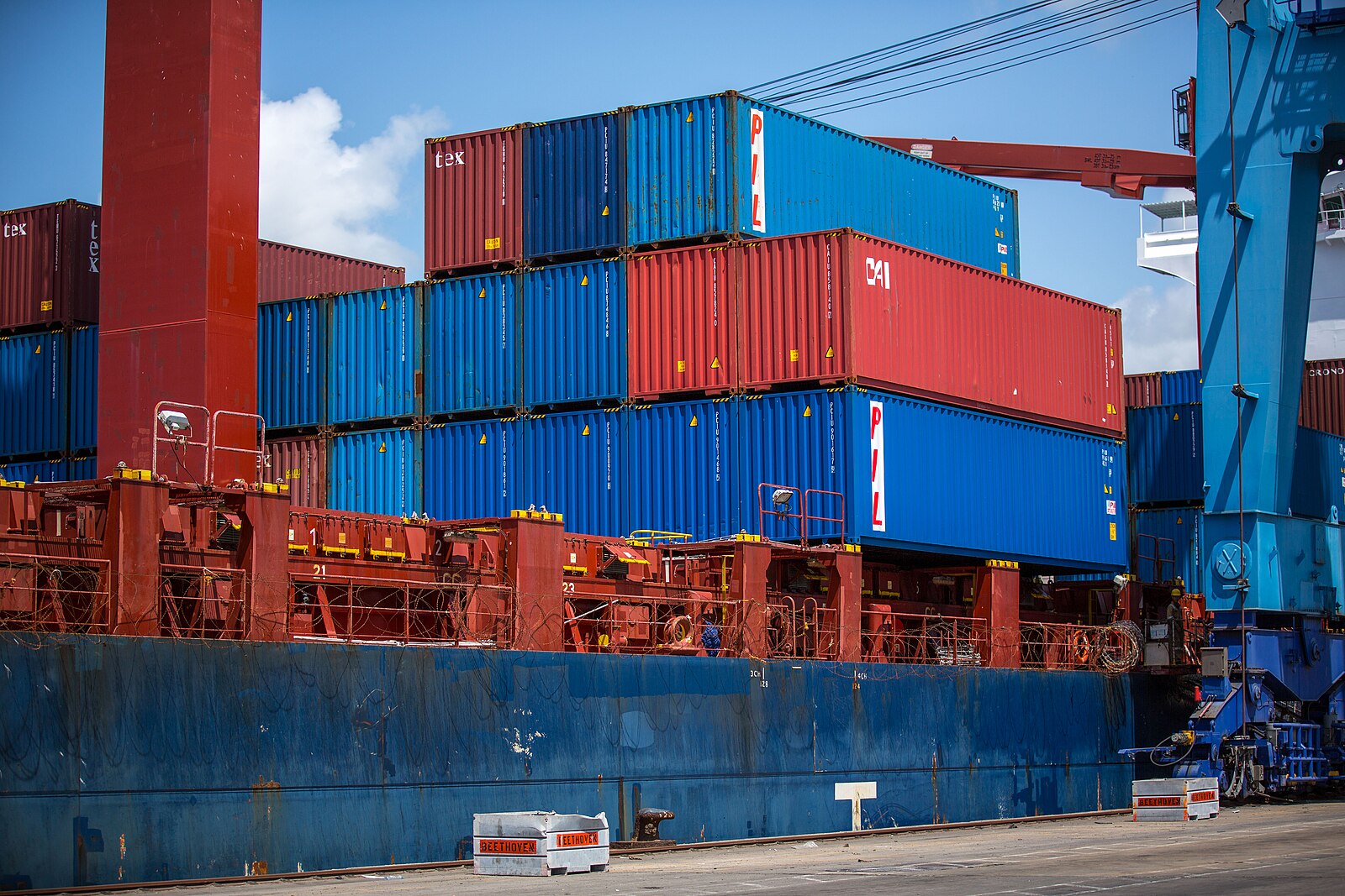 Kenya economy key players: containers on a ship at the Port of Mombasa