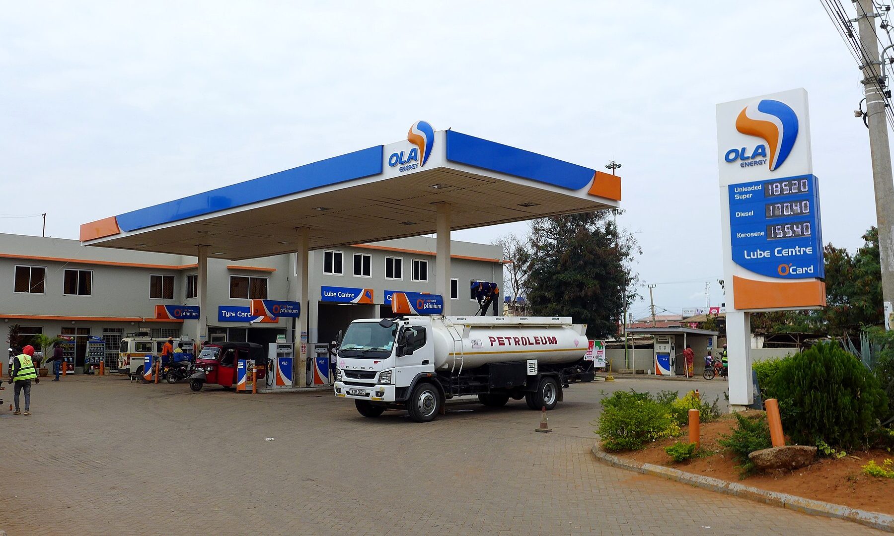 A petroleum tanker lorry at a service station in Voi, Kenya
