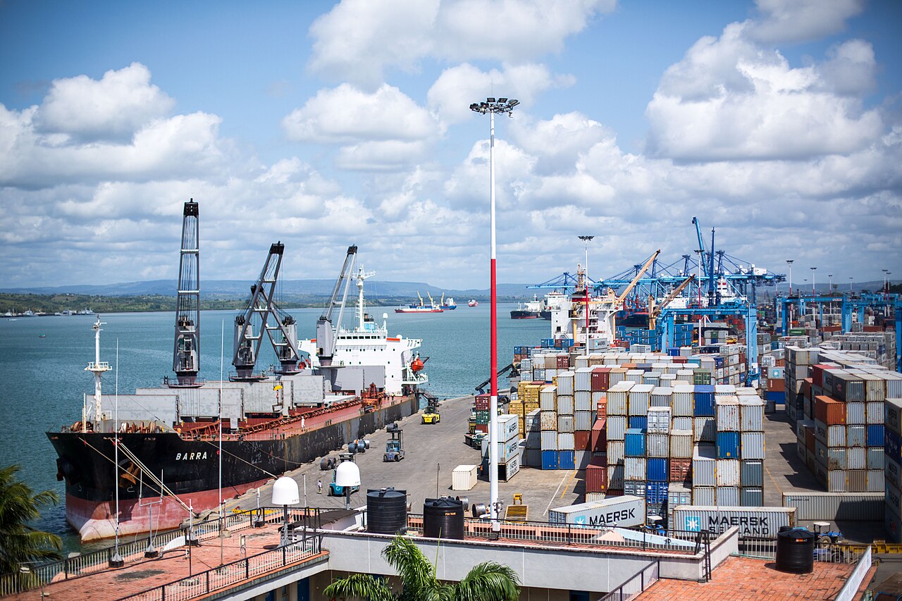 Container ships and cranes at the port of Mombasa.
