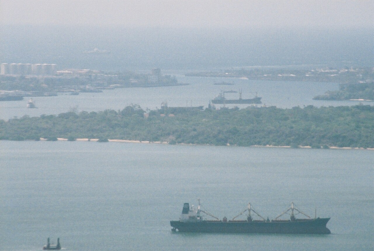 Cargo ship and tank farm in Kilindini Harbour at the port of Mombasa, Kenya