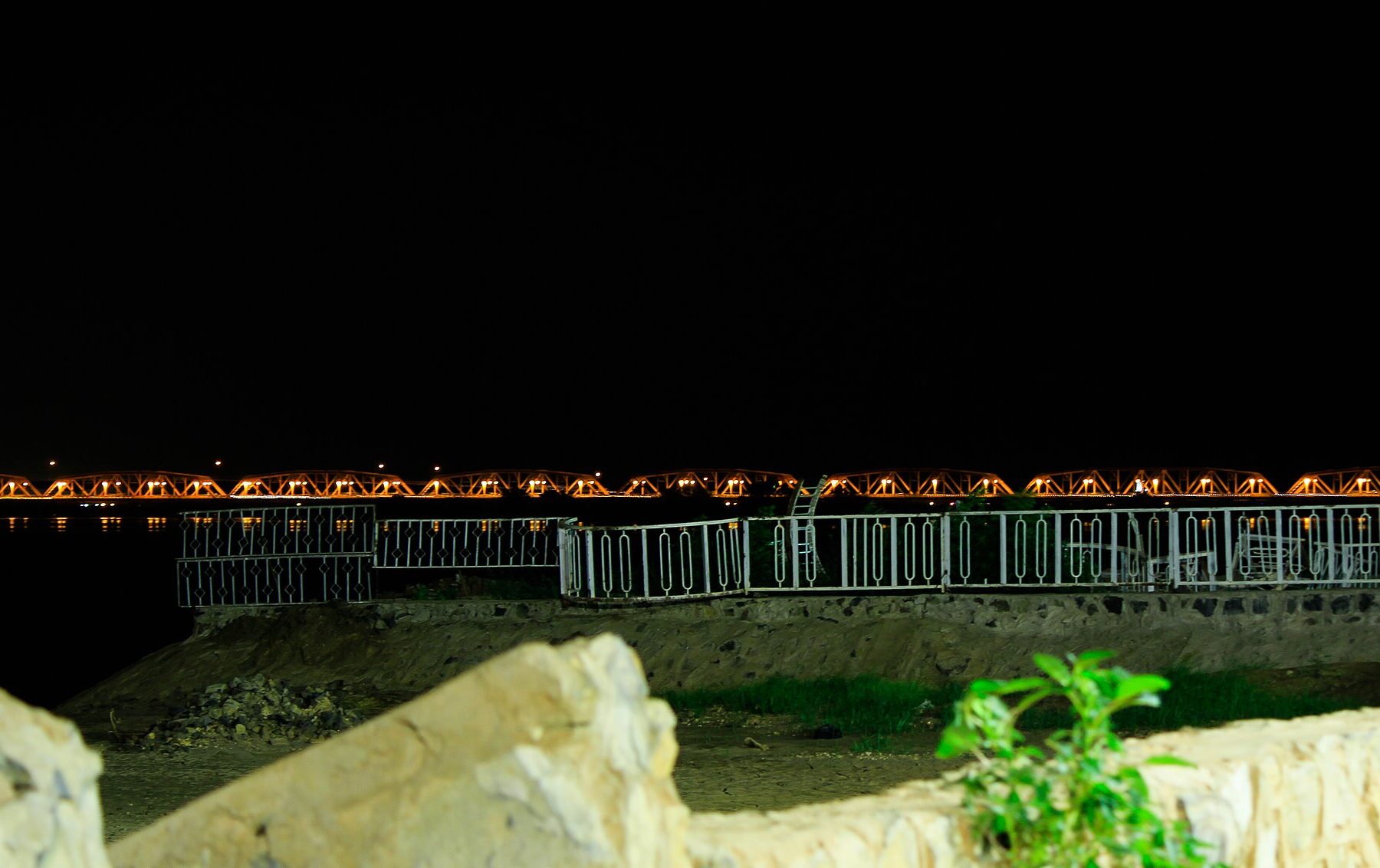 Omdurman Bridge lit at night over the Nile near Khartoum, Sudan