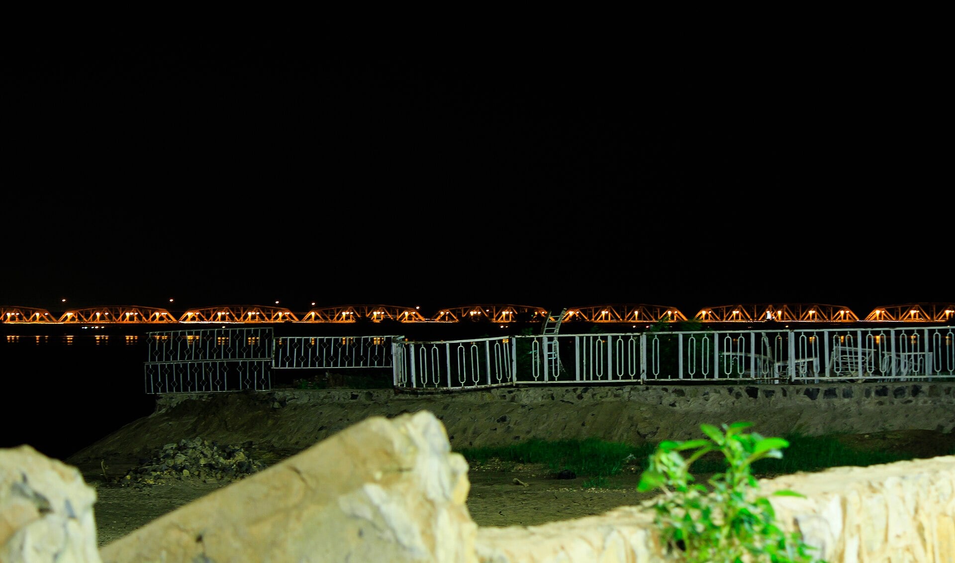 Omdurman Bridge lit at night over the Nile near Khartoum, Sudan