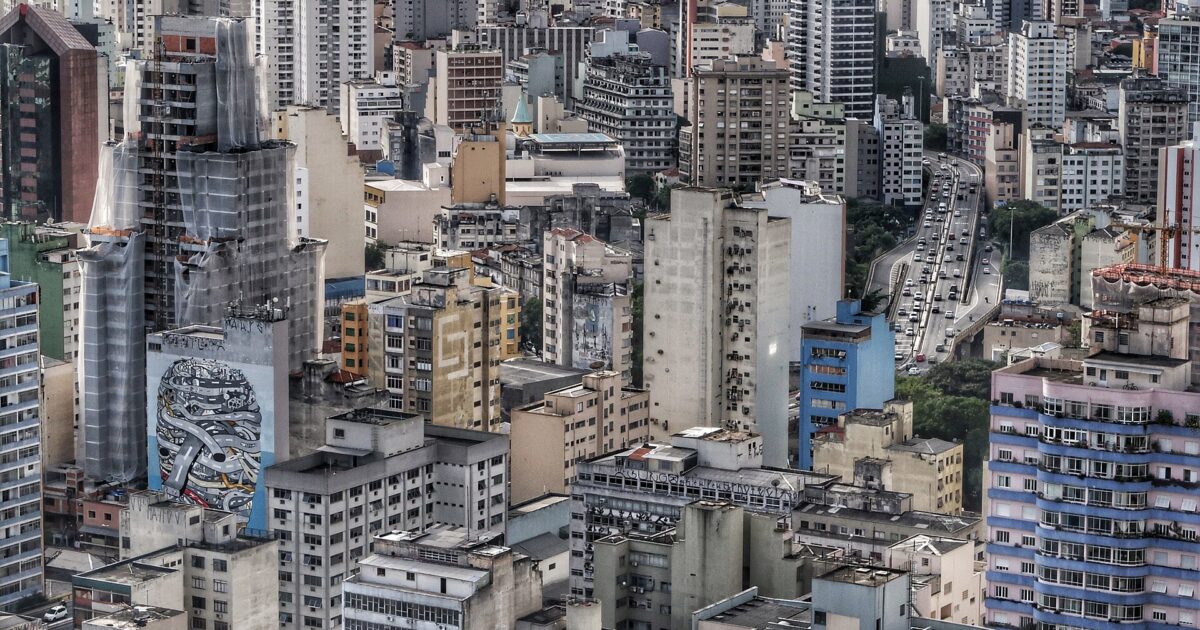 Dense high-rise apartment and office buildings in central São Paulo seen from above