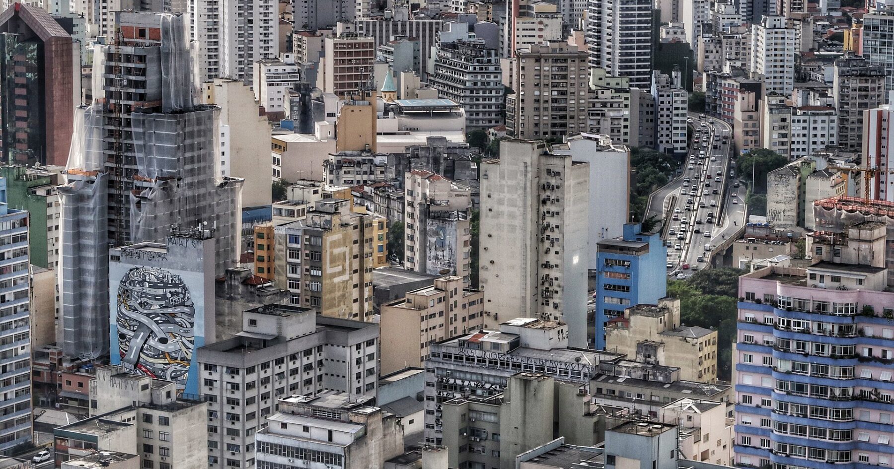 Dense high-rise apartment and office buildings in central São Paulo seen from above