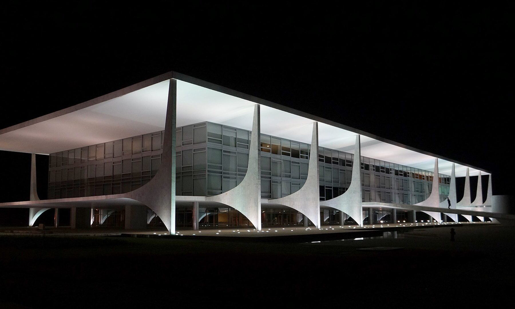 The Palácio do Planalto, the presidential office in Brasília, lit at night