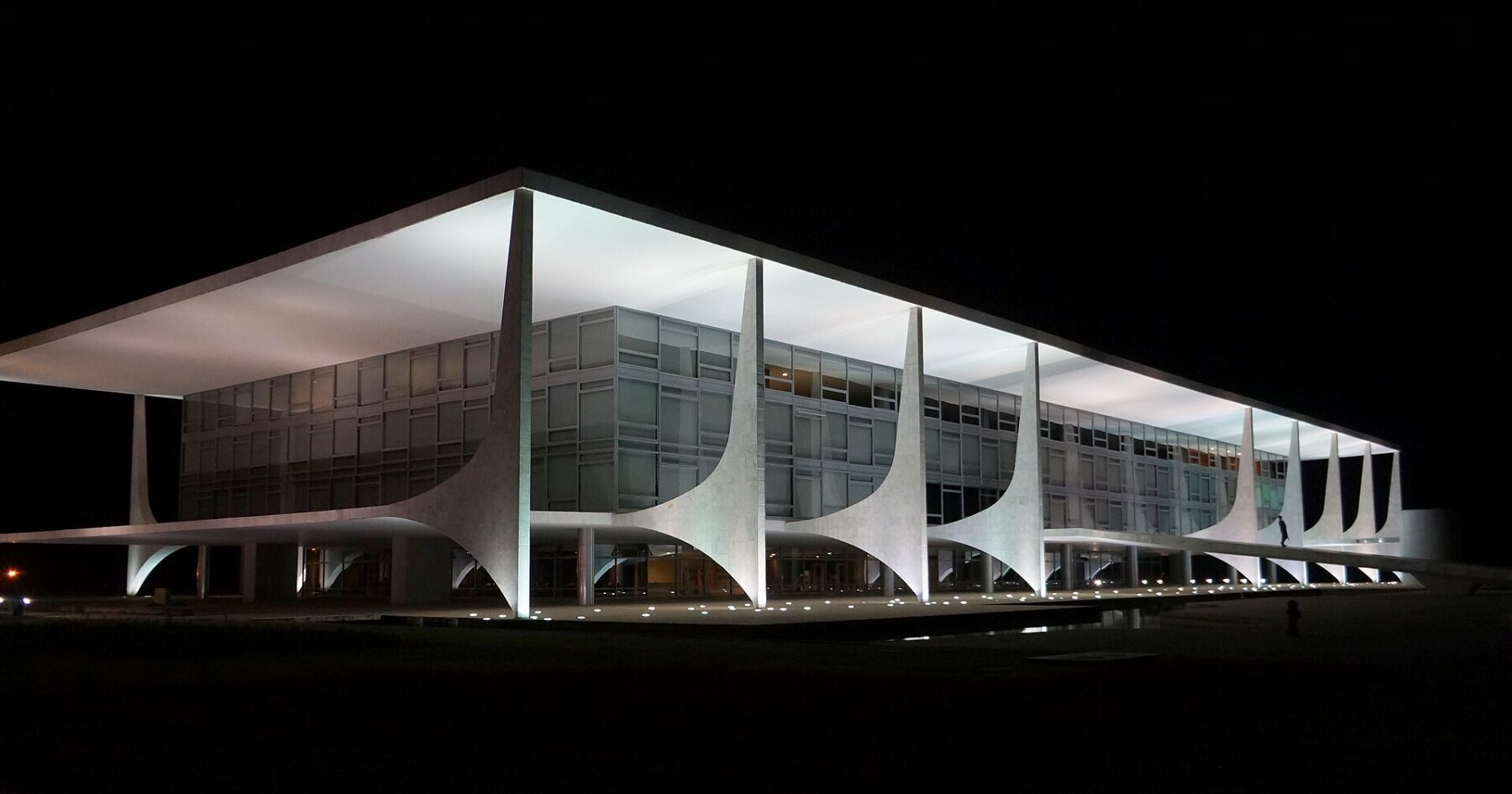 The Palácio do Planalto presidential office in Brasília lit up at night