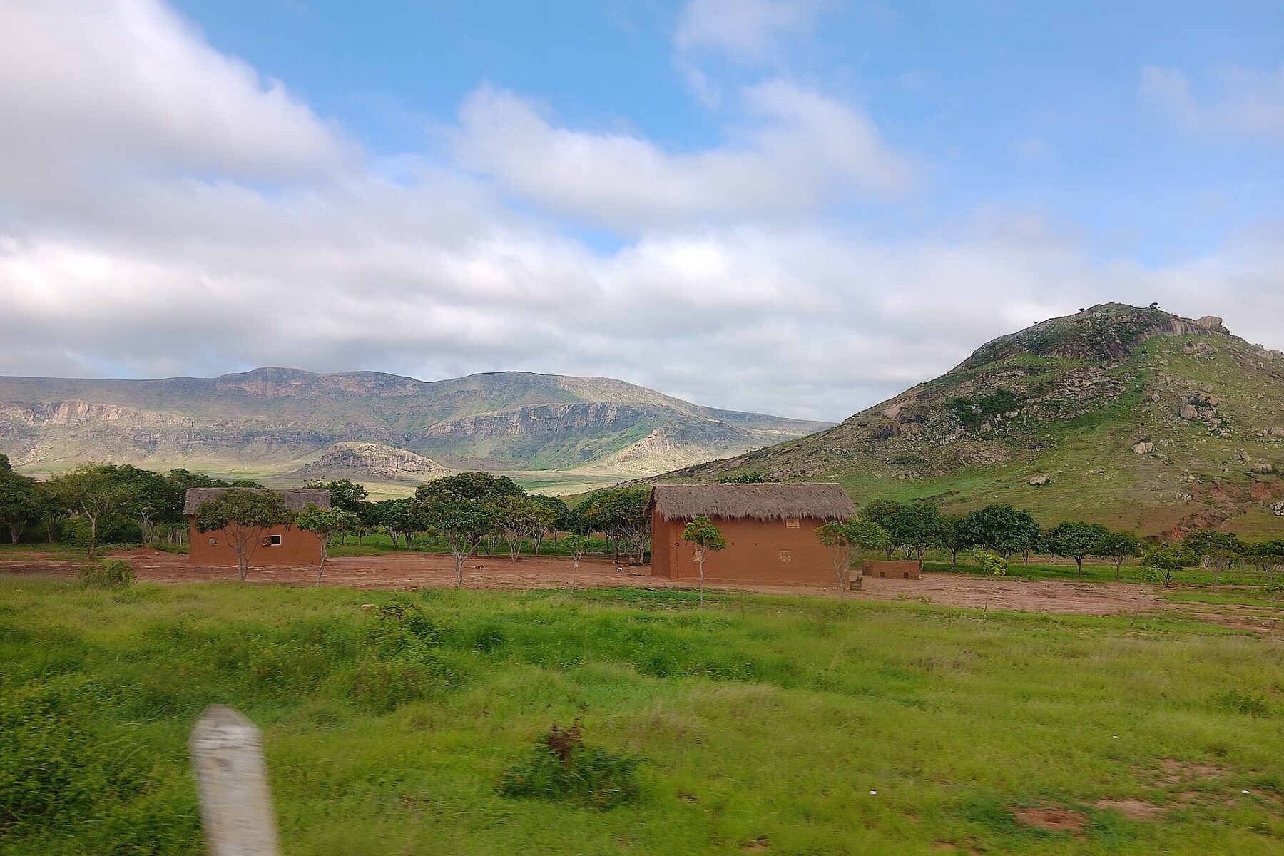 Clay houses with thatched roofs in a village in southern Madagascar