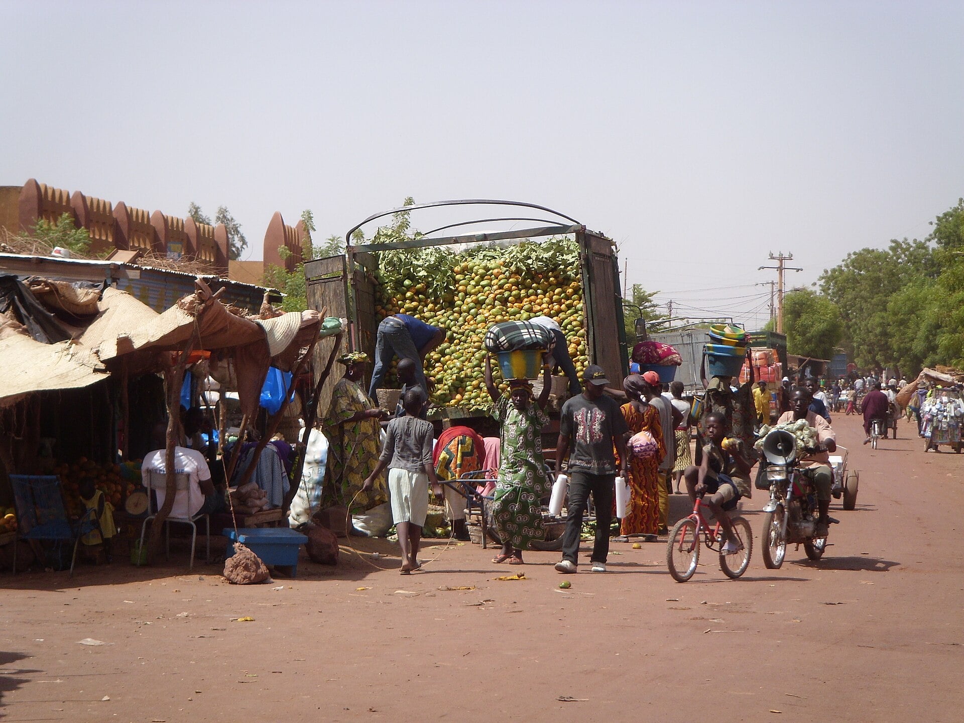 Traders and shoppers at a street market in Mopti, central Mali