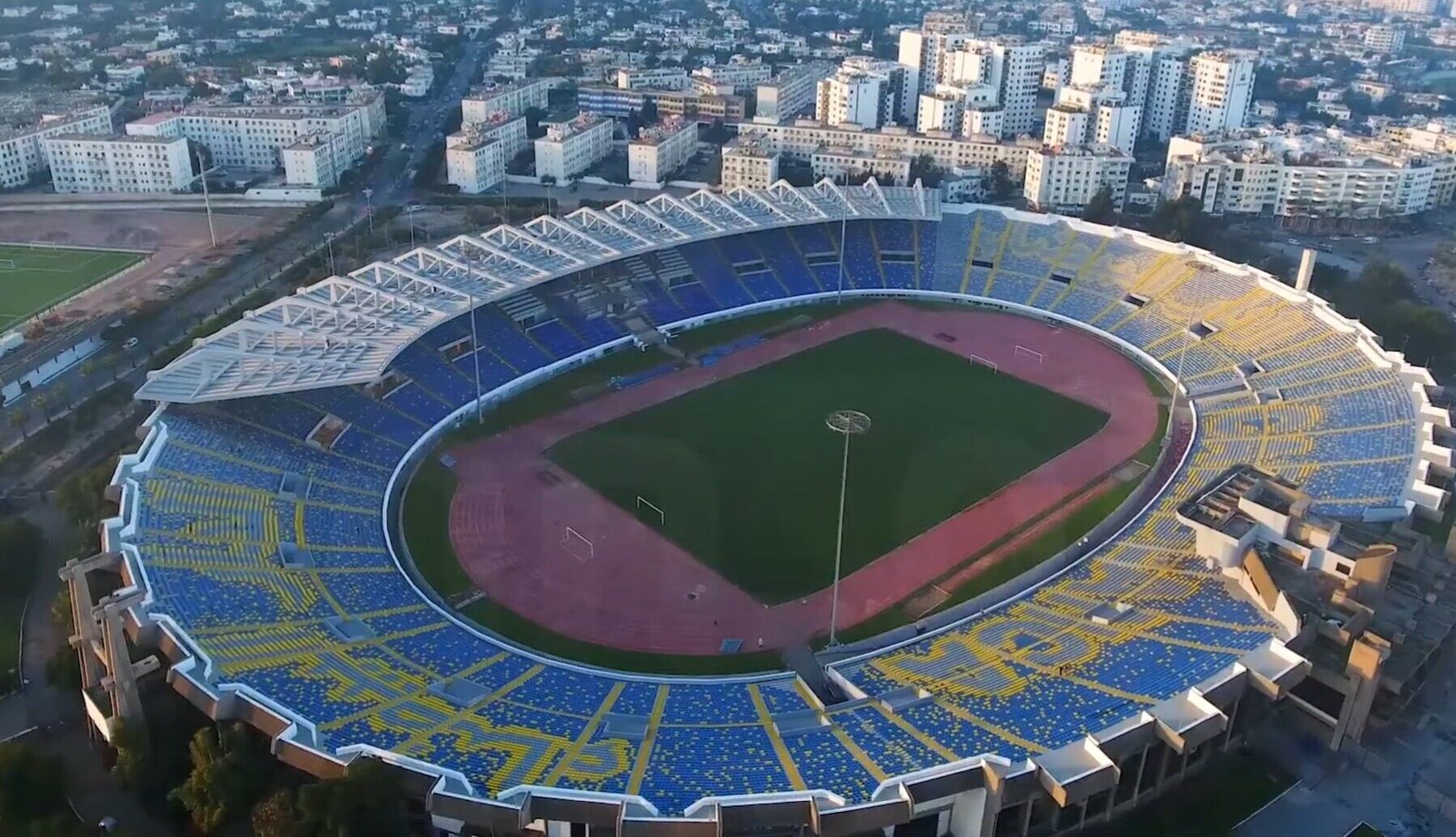 Aerial view of the Mohammed V Complex stadium in the Maarif district of Casablanca, Morocco