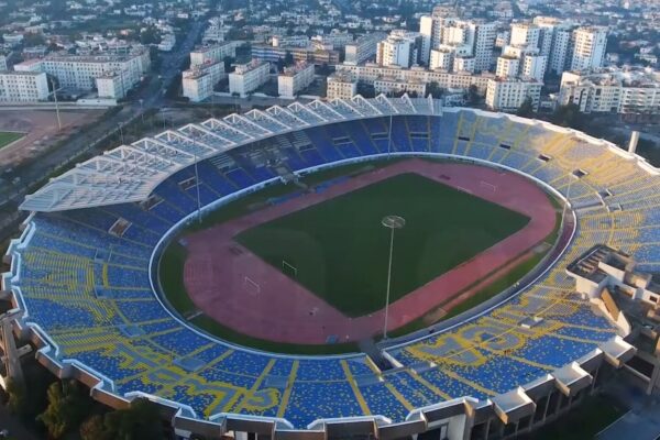 Aerial view of the Mohammed V Complex stadium in the Maarif district of Casablanca, Morocco