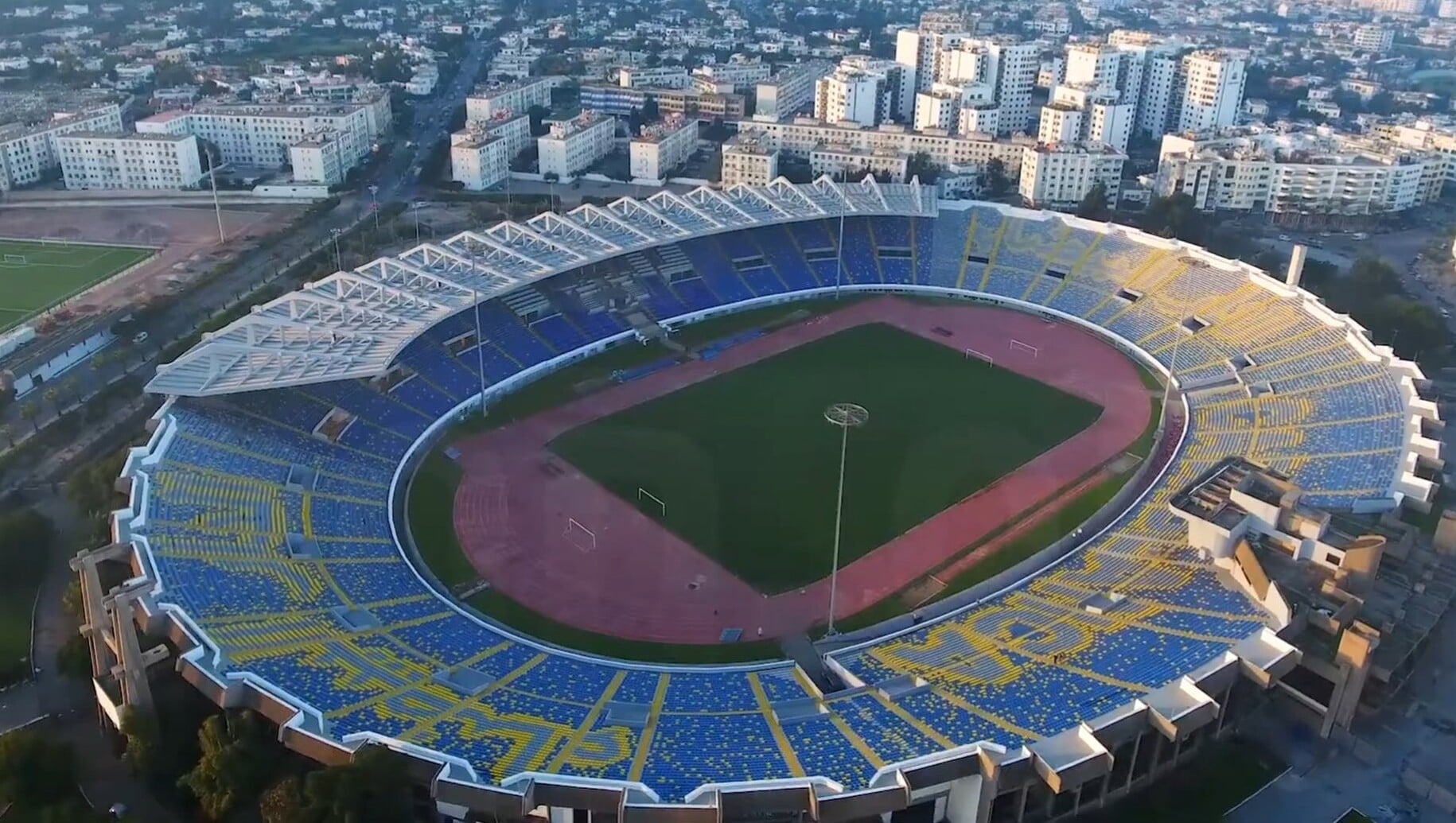 Aerial view of the Mohammed V Complex stadium in the Maarif district of Casablanca, Morocco