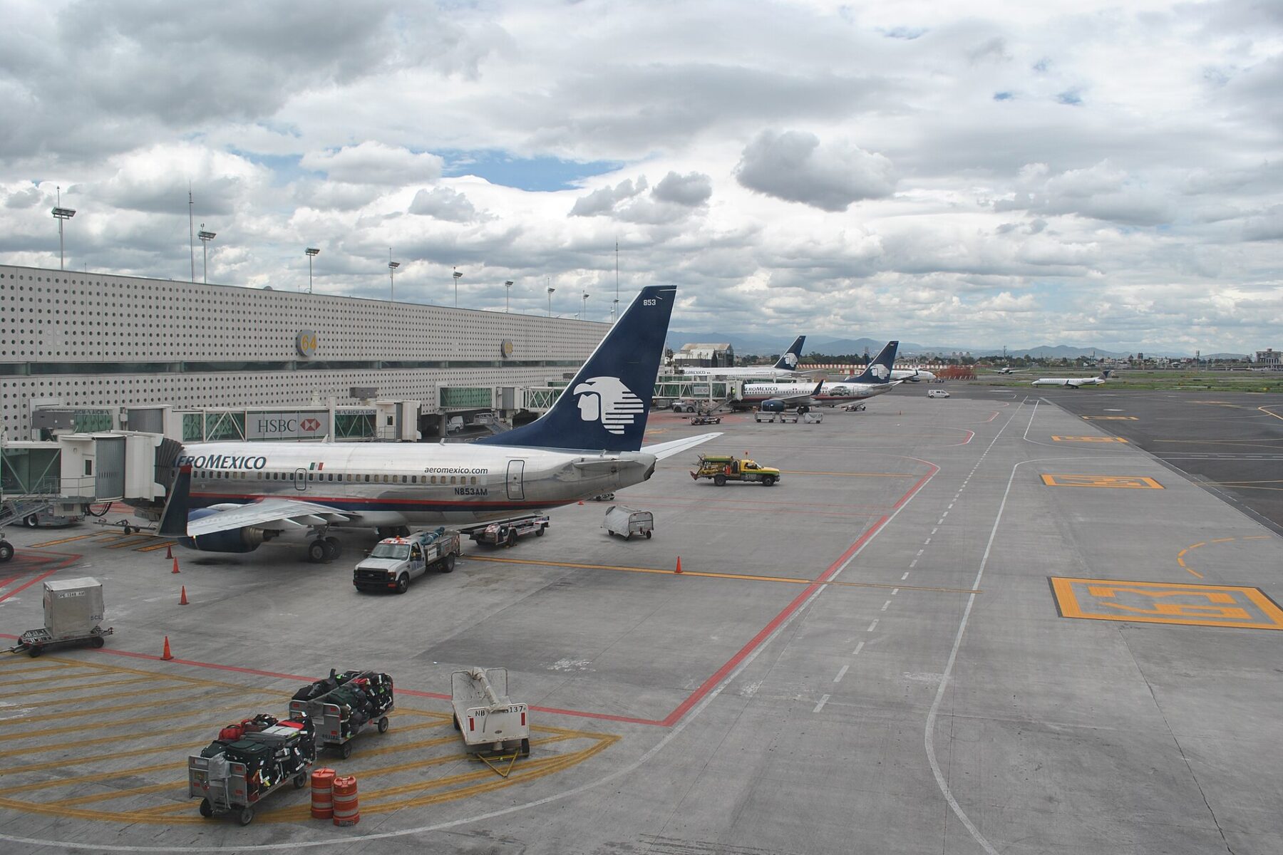 Aeroméxico jets parked at the Terminal 2 gates of Mexico City International Airport