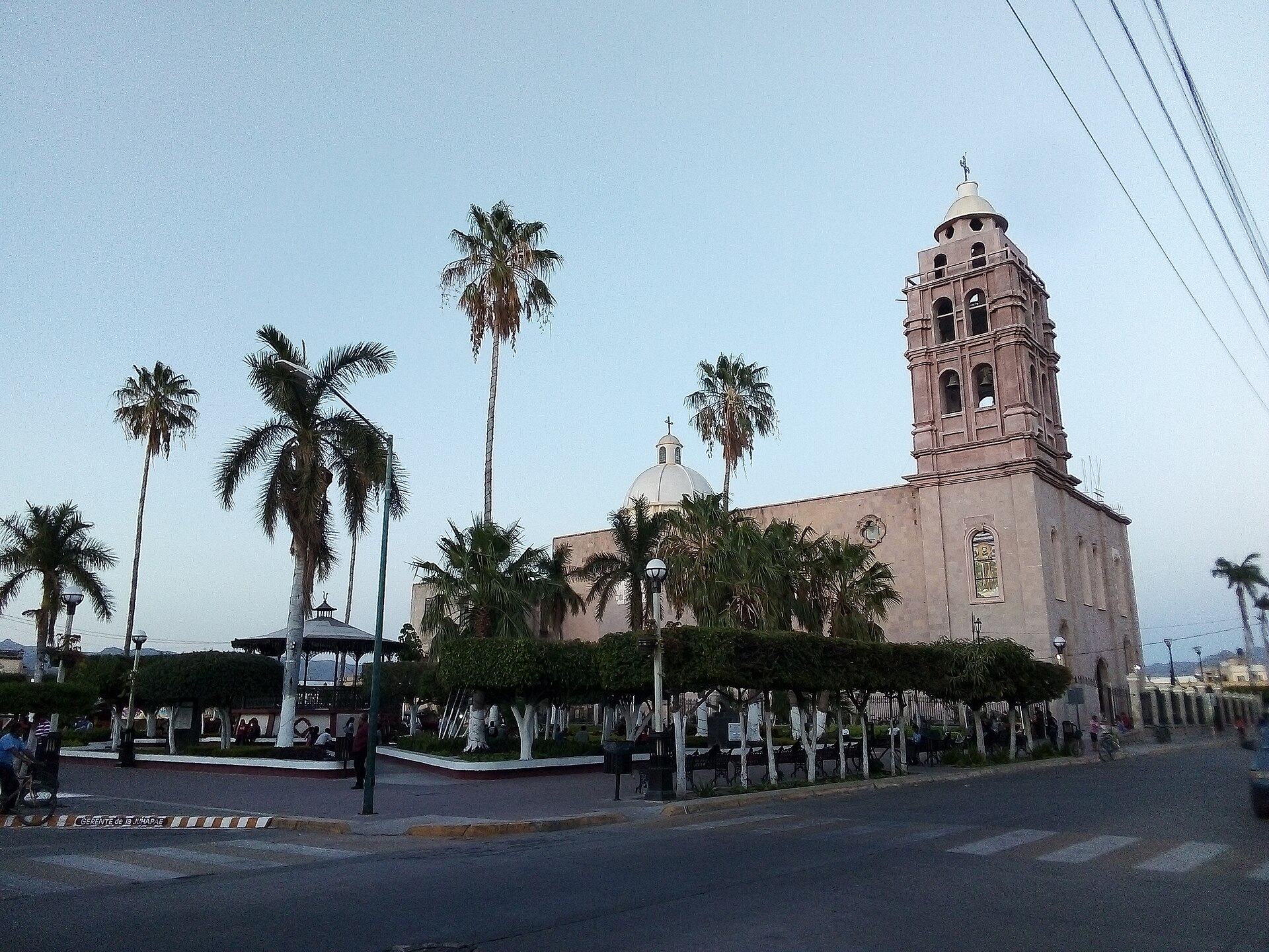 Church of San Francisco de Asís and palm-lined plaza in central Escuinapa, Sinaloa