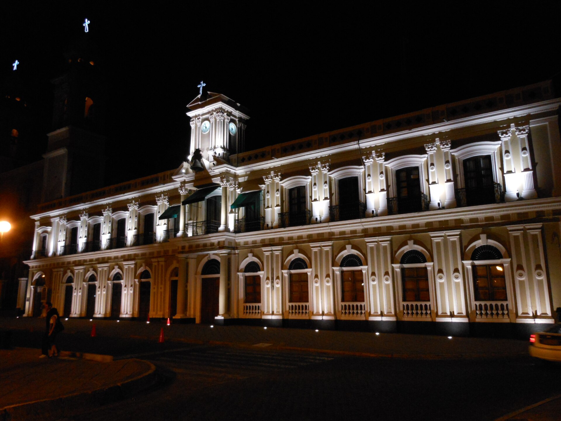 The illuminated Government Palace in Colima city, Mexico, at night