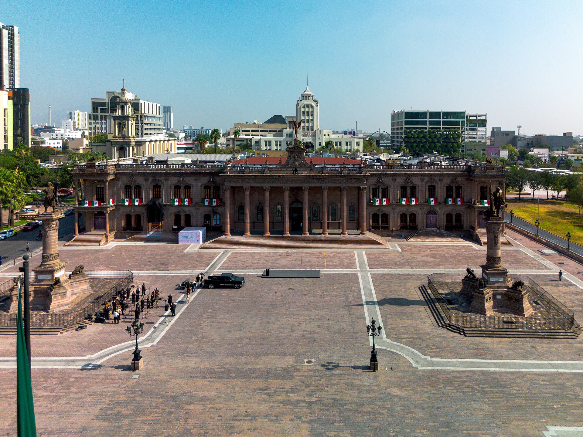 Aerial view of the Nuevo León Government Palace in Monterrey, Mexico