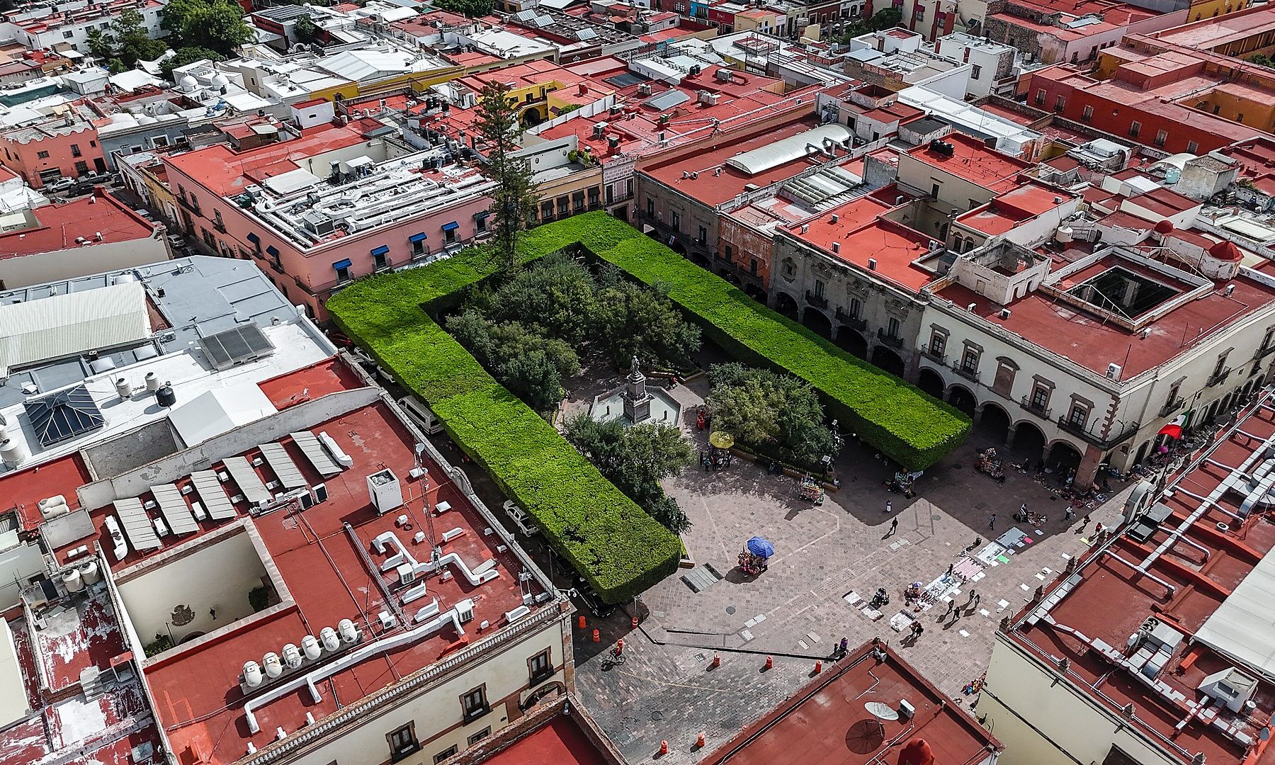 Aerial view of the Plaza de Armas in the historic centre of Santiago de Querétaro, Mexico