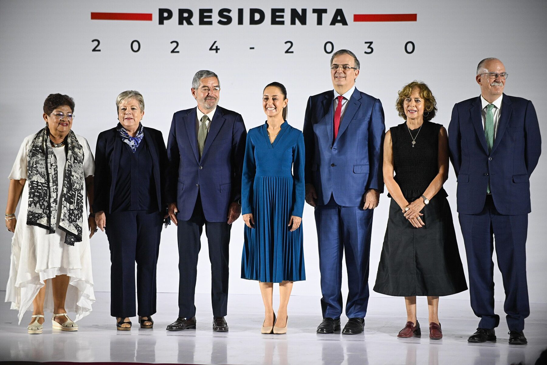 President Claudia Sheinbaum with Marcelo Ebrard, who now serves as Mexico's economy secretary and trade negotiator, and other cabinet picks
