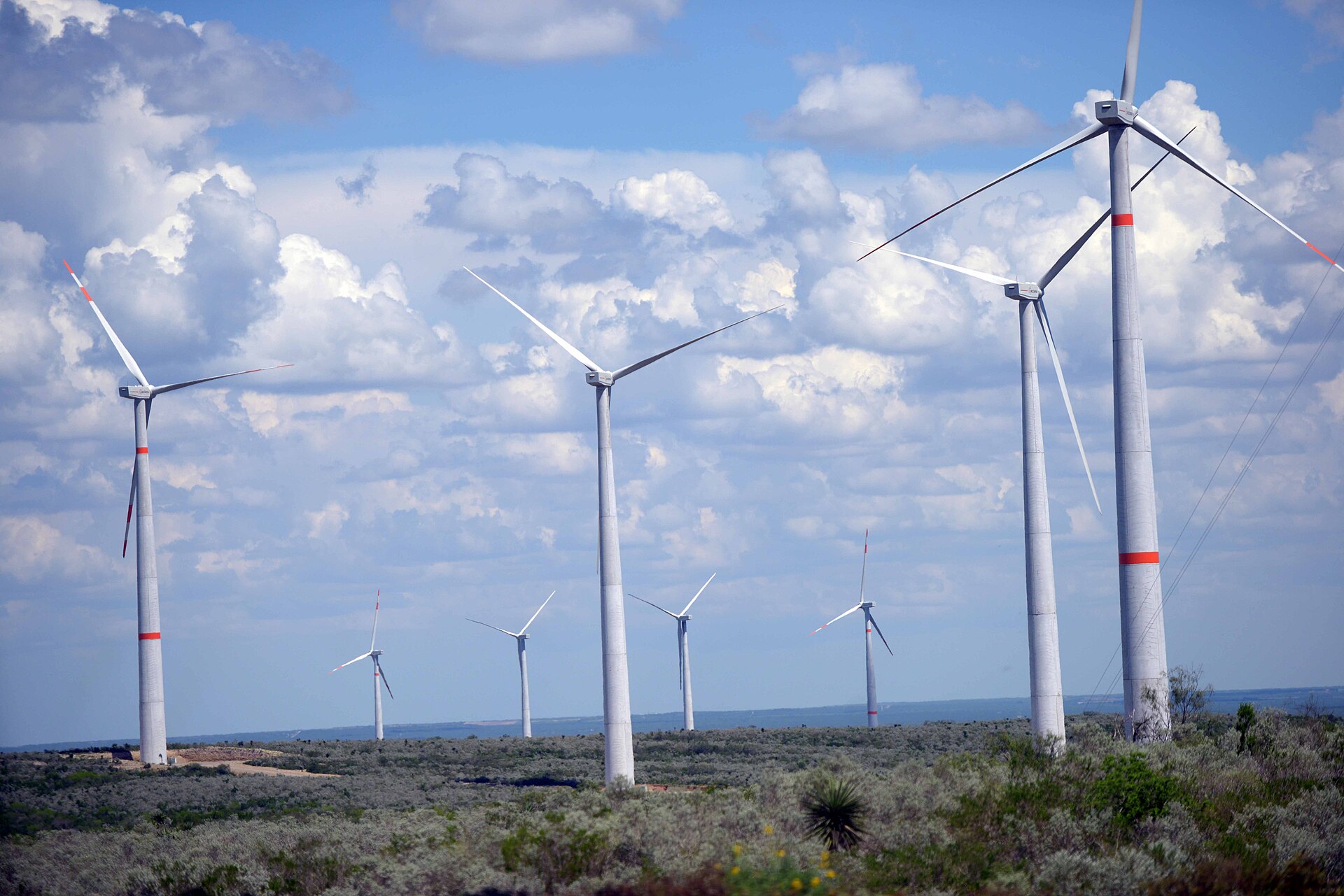 Wind turbines at the Ventika wind farm in General Bravo, Nuevo León, Mexico