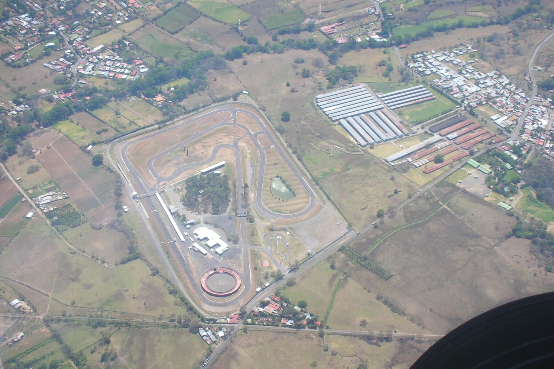Aerial view of the La Guácima racing circuit in Alajuela, Costa Rica, on the site where Parque Viva concert complex now stands