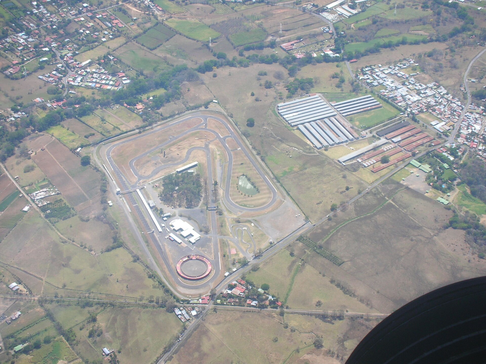 Aerial view of the La Guácima racing circuit in Alajuela, Costa Rica, on the site where Parque Viva concert complex now stands