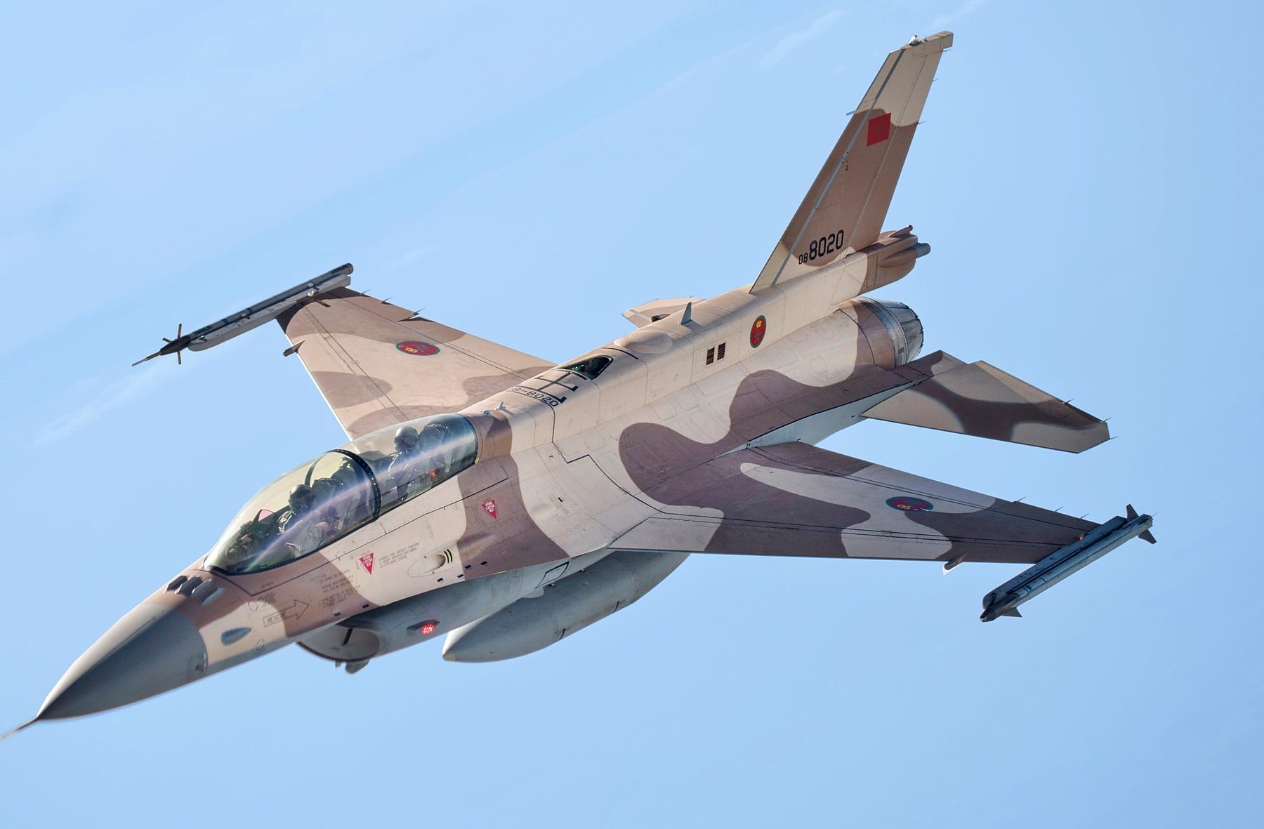A Royal Moroccan Air Force F-16 in flight, shown as a file photo of the aircraft type