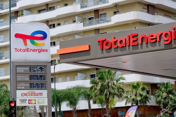A TotalEnergies fuel station with a diesel price board in Casablanca, Morocco