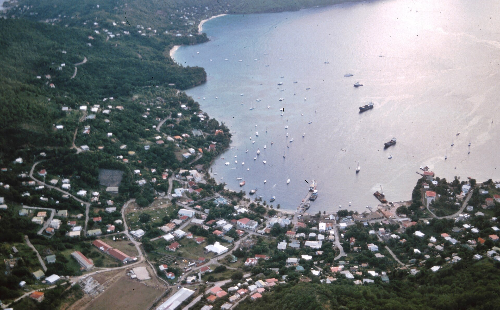 Aerial view of Port Elizabeth and Admiralty Bay on Bequia, Saint Vincent and the Grenadines