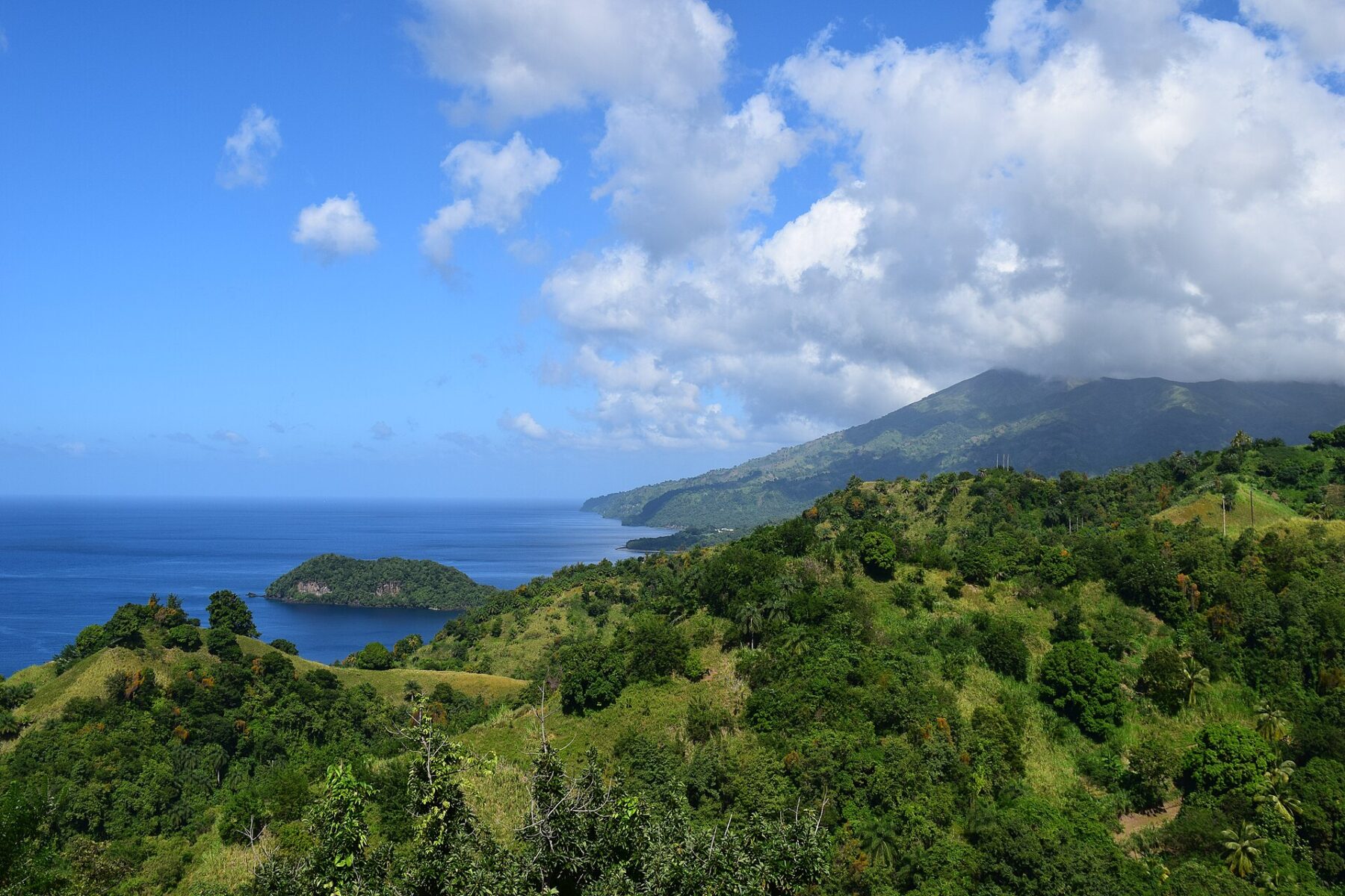 Moving to Saint Vincent and the Grenadines: green hills and coastline of Saint Vincent island